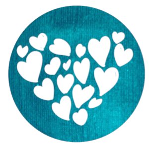 Connecting : heart made of smaller hearts on teal circle background