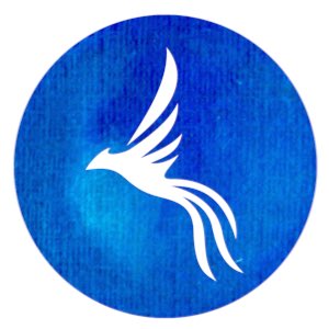 Phoenix: silhouette of phoenix in white on blue circle