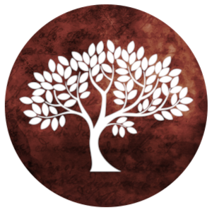 Building icon: tree on a deep red background